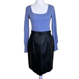 Lord & Taylor 90s Vintage Black Leather Pencil Skirt Knee Length Sz 10
